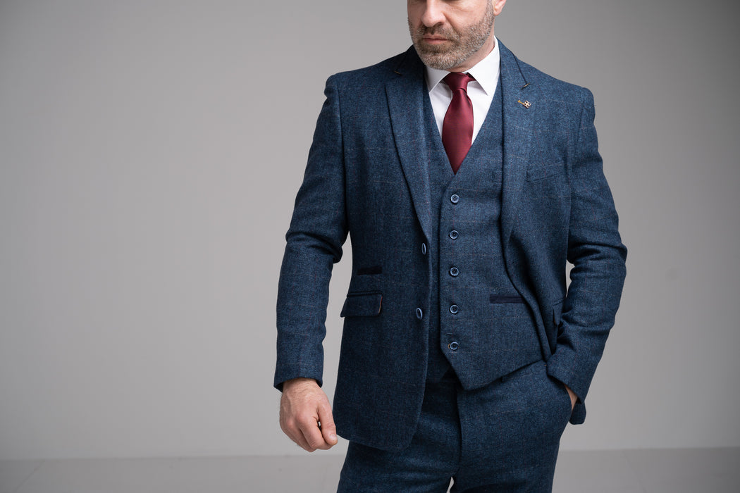 Cavani Carnegi Piece Check Tweed Suit (Navy) JJ Donnelly