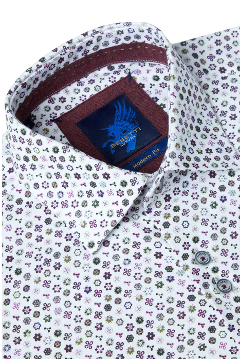 Benetti London Modern Fit Pattern Shirt - Berry - jjdonnelly