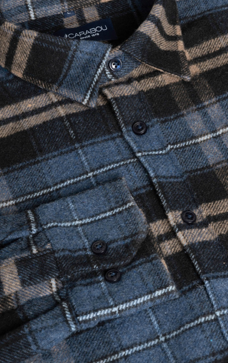 Carabou Check Flannel Overshirt - Navy - jjdonnelly