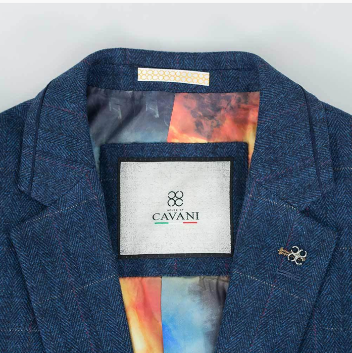 Cavani 3 Piece Check Tweed Suit - Carnegi Navy - jjdonnelly