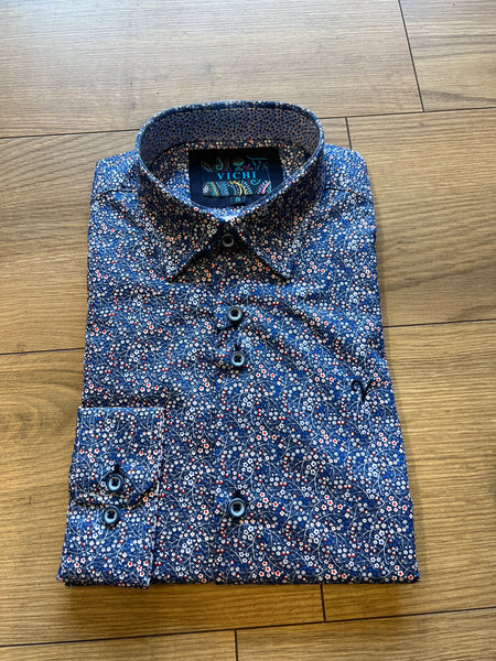 Vichi Tailored Fit Floral Shirt - Blue - jjdonnelly